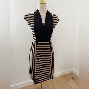 Rachel Roy Beige / Black striped sheath dress in size 6.